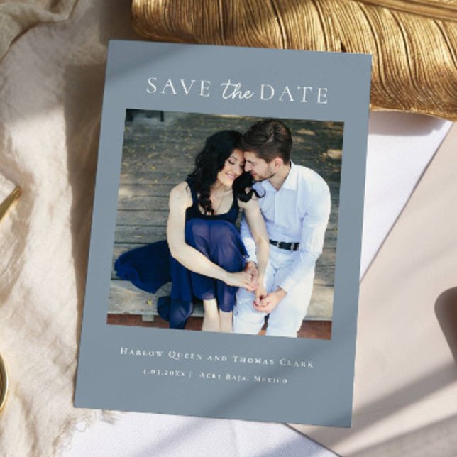 Modern Elegant Photo Dusty Blue Save The Date (Creator Uploaded)
