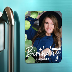 Modern Elegant Photo Eucalyptus Birthday Gift Magnet