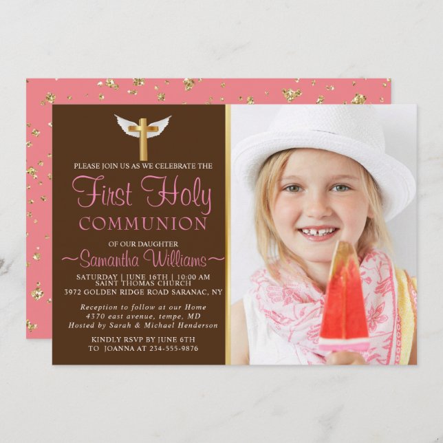 Modern Elegant Photo First Communion Invitation (Front/Back)