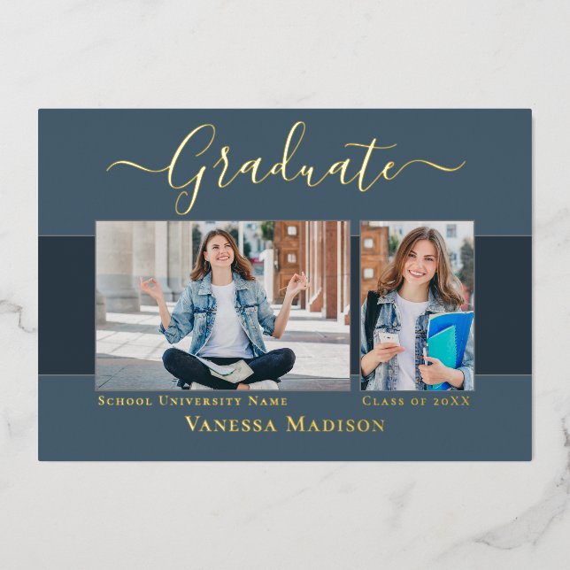 Modern Elegant Photo Foil Graduation Announcement (Front)