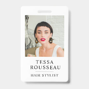 Modern Elegant Photo Hair Stylist QR Code ID Badge