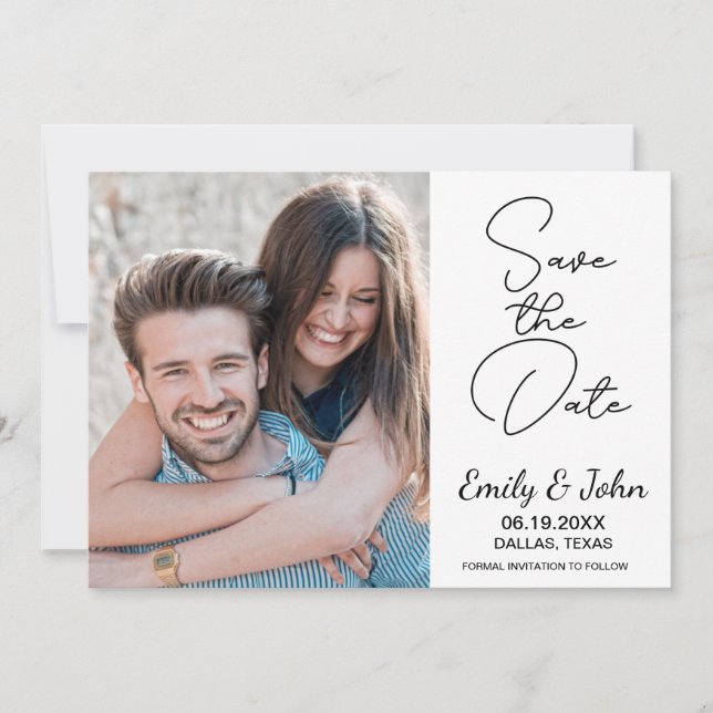 Modern Elegant Photo Handwritten Wedding   Save The Date (Front)