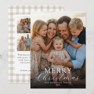 Modern Elegant Photo Merry Christmas Gingham Holiday Card