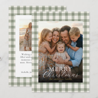 Modern Elegant Photo Merry Christmas Gingham Holiday Card
