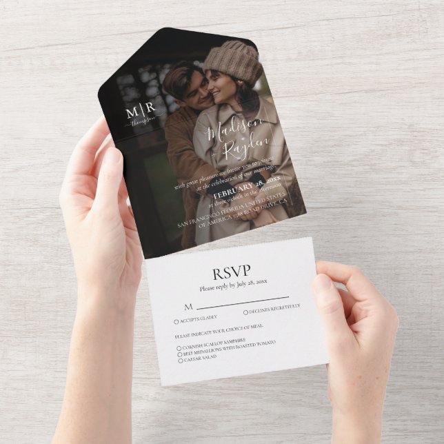 Modern Elegant Photo RSVP Wedding All In One Invit All In One Invitation (Tearaway)