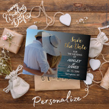 Modern Elegant Photo Save the Date  Gold Script