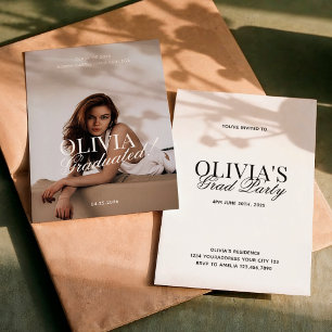 Modern Elegant Photo Typography Script Grad Party Invitation