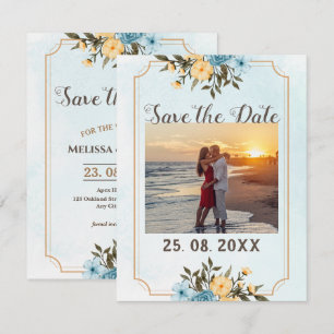 Modern Elegant Photo Watercolor Floral Wedding Save The Date
