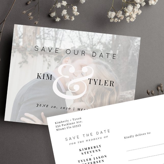 Modern elegant photo wedding save the date announcement postcard (Creator Uploaded)