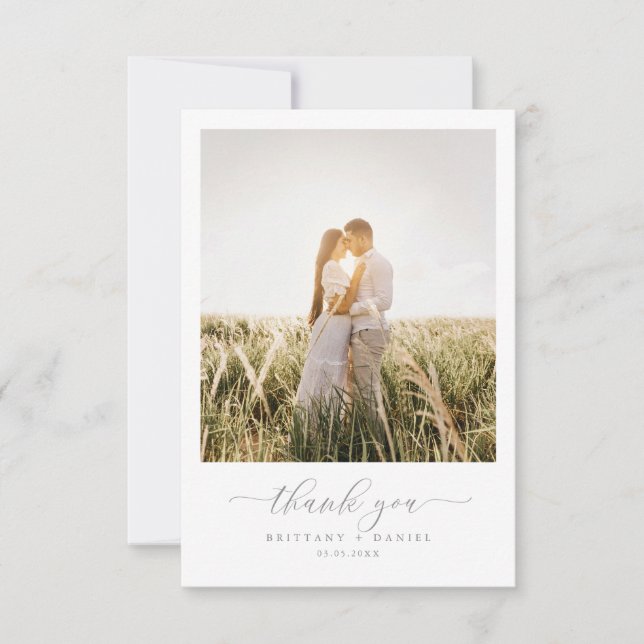 Modern Elegant Photo Wedding Thank You Card (Front)