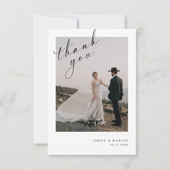 Modern Elegant Photo Wedding Thank You Card (Front)