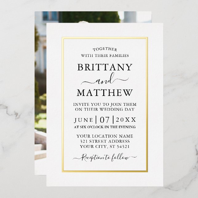 Modern Elegant Photo Wedding White Gold (Front/Back)