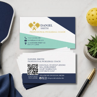 Modern Elegant Pickleball Coach Instructor QR Code Business Card