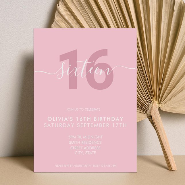 Modern Elegant Pink 16th Birthday Invitation (Creator Uploaded)