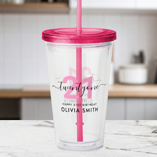 Modern Elegant Pink 21st Birthday Acrylic Tumbler