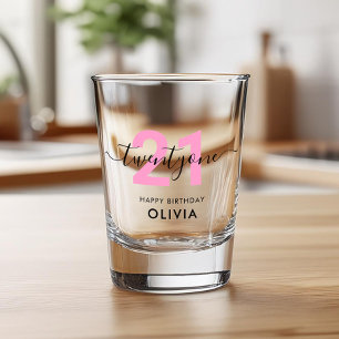 Modern Elegant Pink 21st Birthday Shot Glass