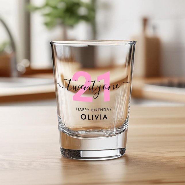 Modern Elegant Pink 21st Birthday Shot Glass (Creator Uploaded)