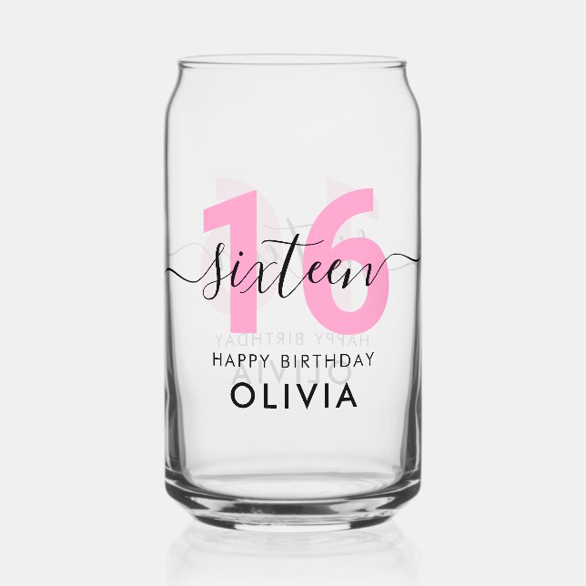 Modern Elegant Pink 30th Birthday Can Glass (Front)