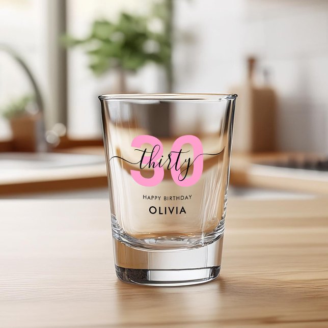 Modern Elegant Pink 30th Birthday Shot Glass (Creator Uploaded)