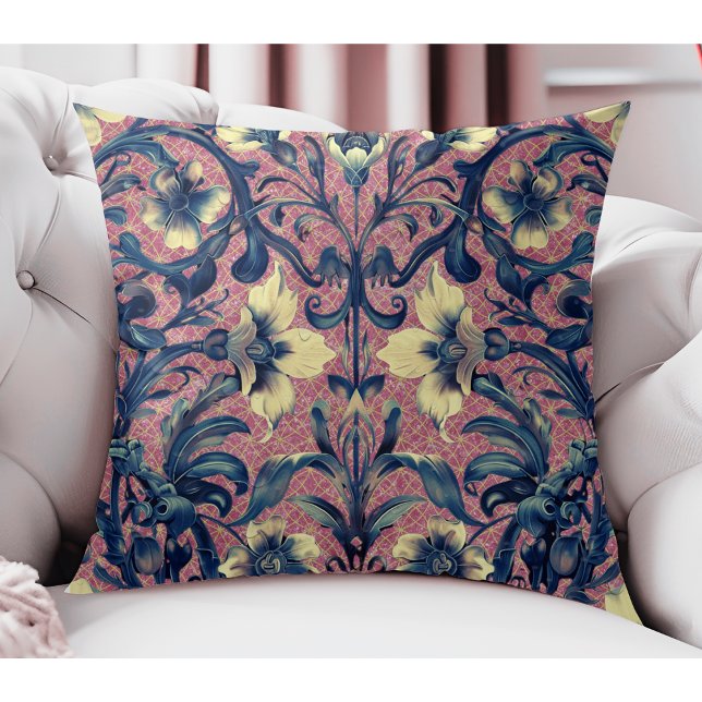 Modern Elegant Pink And Blue Floral Baroque Cushion (Creator Uploaded)