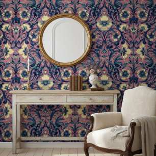 Modern Elegant Pink And Blue Floral Baroque Wallpaper