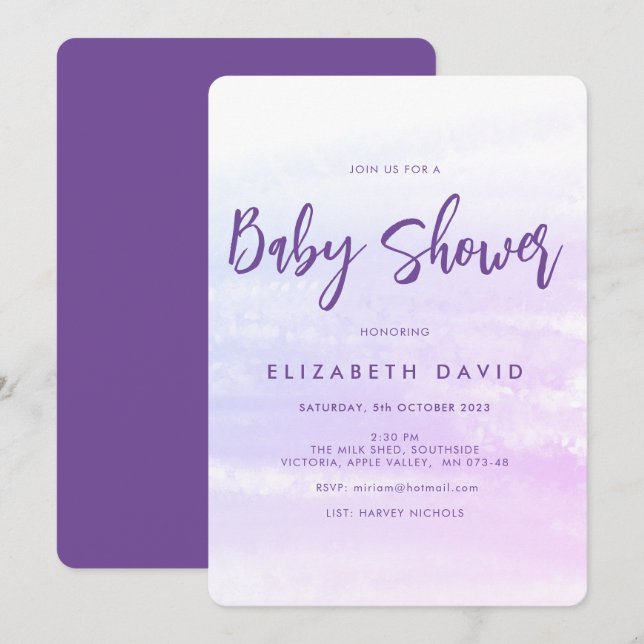 Modern Elegant Pink and Purple Baby Shower Invitation (Front/Back)