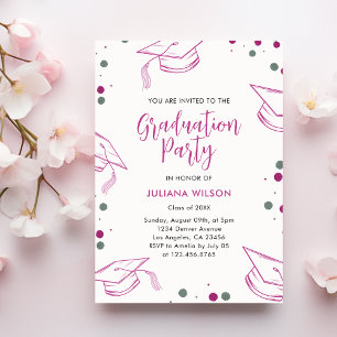 Modern Elegant Pink and Silver Graduation Party Invitation