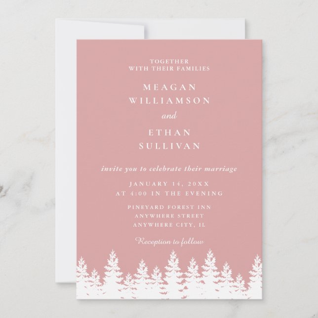 Modern Elegant Pink and White Winter Wedding  Invitation (Front)