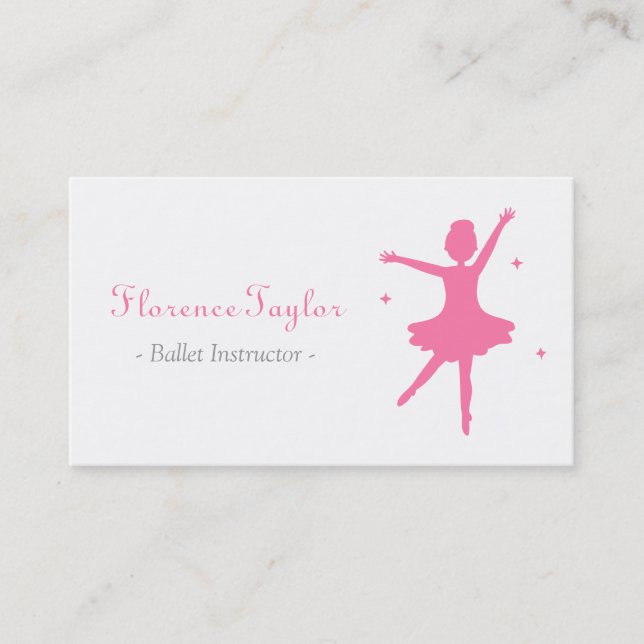 Modern, Elegant, Pink Ballet Instructor Business Card (Front)