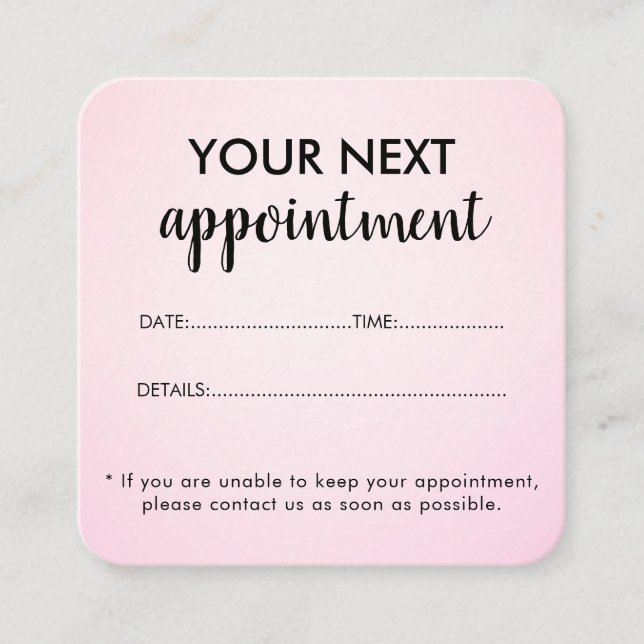 Modern Elegant Pink Beauty Salon Appointment Card (Front)