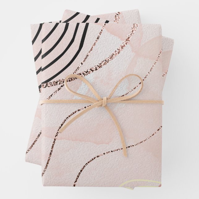 Modern Elegant Pink Bohemian Rose Gold Wrapping Paper Sheet (In situ)