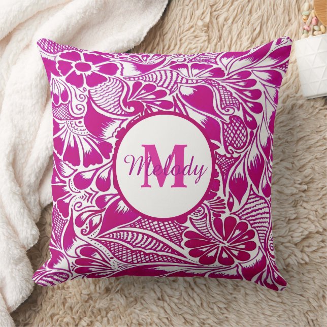 modern elegant pink botanical floral mehndi henna  cushion (Blanket)