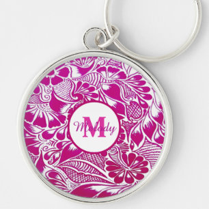 modern elegant pink botanical floral mehndi henna  key ring