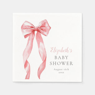 Modern Elegant Pink Bow Girl Baby Shower  Napkin