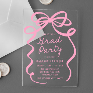 Modern Elegant Pink Bow Graduation Party Acrylic Invitations