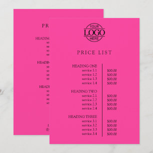 Modern Elegant Pink Business Logo Menu Price List