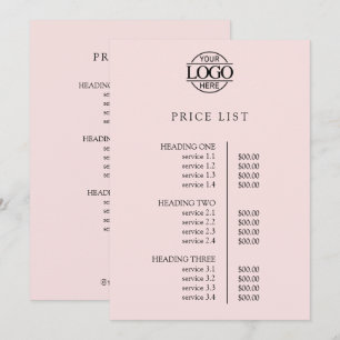 Modern Elegant Pink Business Logo Menu Price List