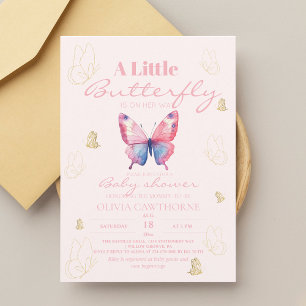 Modern Elegant Pink Butterfly Baby Girl Shower Invitation