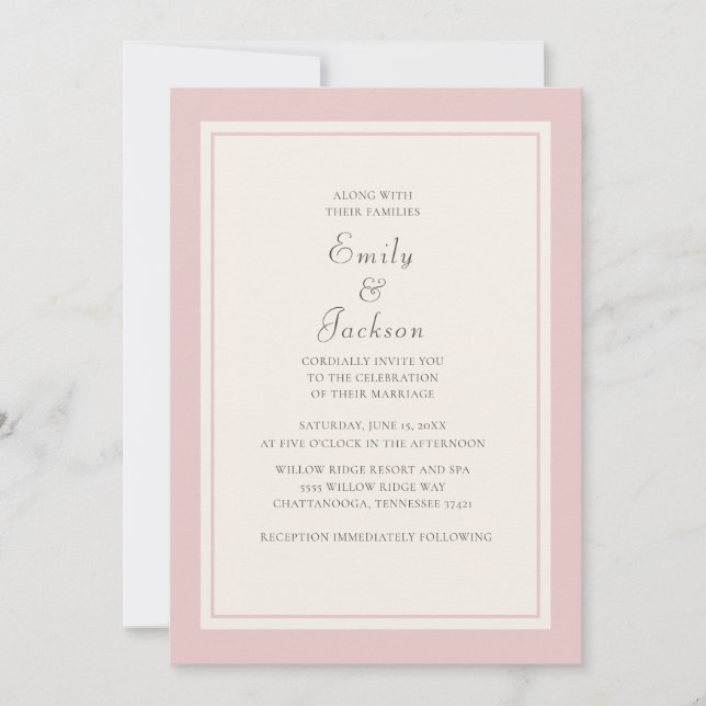 Modern Elegant Pink Cream Wedding Invitation (Front)
