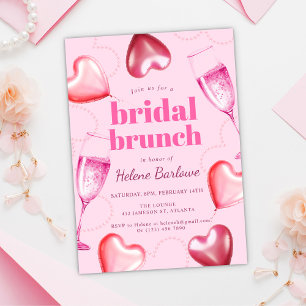 Modern Elegant Pink Cute Girly Bridal Brunch Invitation