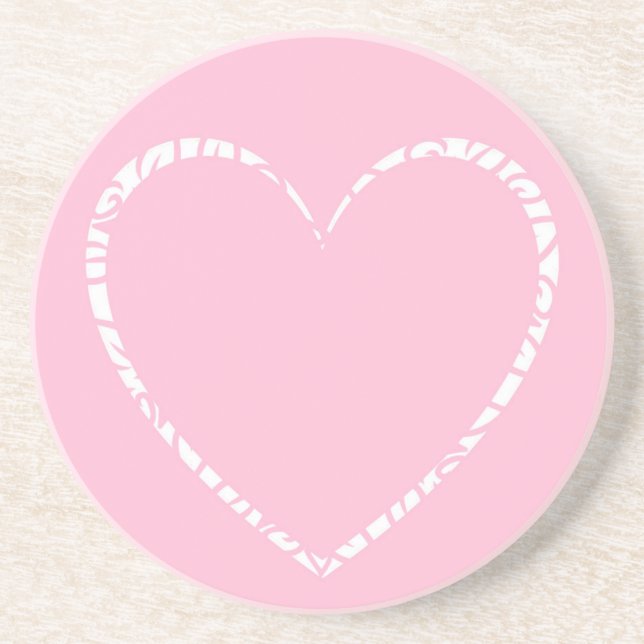 Modern, Elegant Pink Decorated Heart Art Coaster (Front)