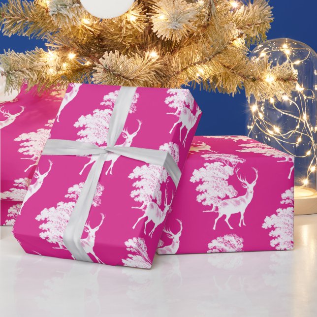 Modern Elegant Pink Deer Country Toile Wrapping Paper (Holidays)