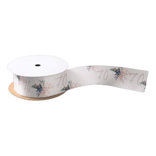 Modern Elegant Pink Floral 70th Birthday Satin Ribbon
