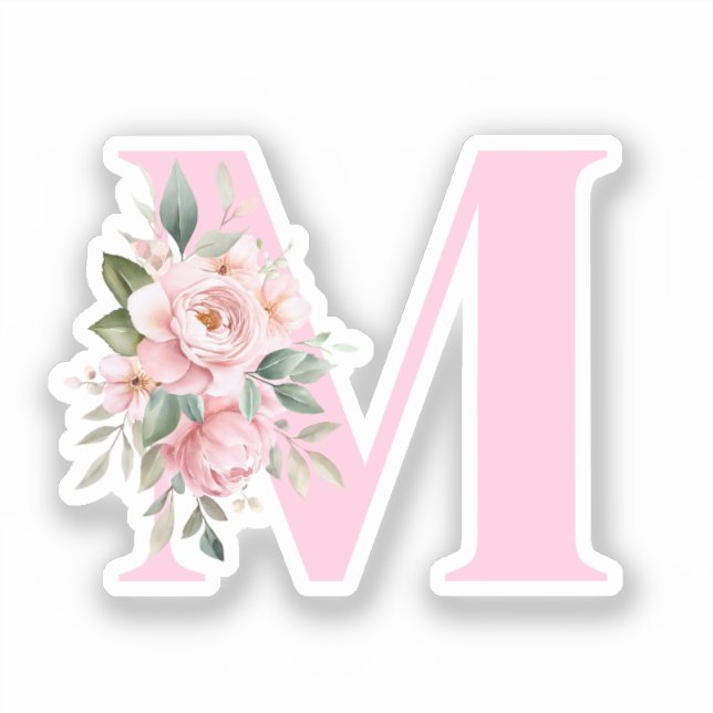 Modern Elegant Pink Floral Initial Name Monogram (Front)
