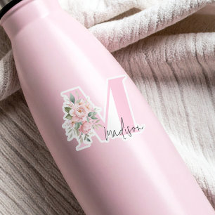 Modern Elegant Pink Floral Initial Name Monogram