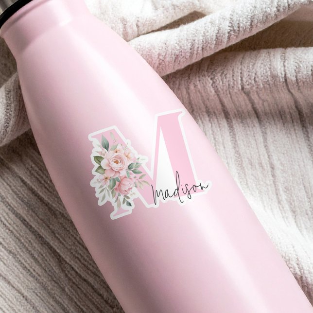Modern Elegant Pink Floral Initial Name Monogram (Creator Uploaded)