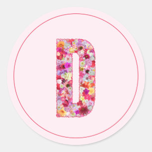Modern Elegant Pink Floral Monogram Letter D Classic Round Sticker