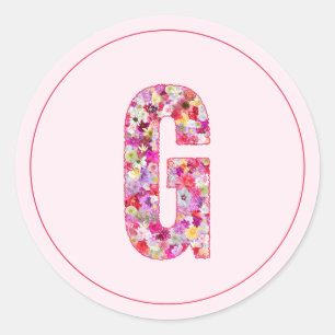 Modern Elegant Pink Floral Monogram Letter G Classic Round Sticker