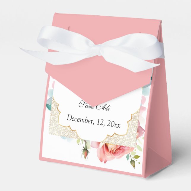 Modern Elegant Pink Floral Nikah Muslim Invitation Favour Box (Front Side)