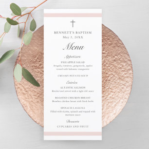 Modern Elegant Pink Girls Baptism Menu